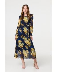 Izabel London - Floral Long Sleeve Chiffon Midi Dress - Lyst