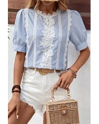 Azura Exchange - Lace Trim Korte Mouwen Blouse - Lyst