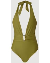 Karen Millen - Halter Neck Hardware Detail Plunge Swimsuit - Lyst
