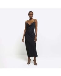 River Island - Slip Maxi Dress Black Diamante Cowl - Lyst