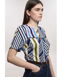 Karen Millen - Geo Print Twill Cap Sleeve Woven Top - Lyst