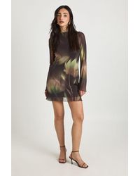 Boohoo - Floral Mesh Flare Sleeve Mini Dress - Lyst