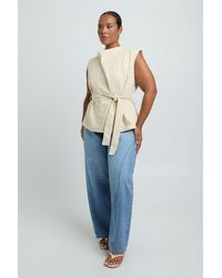 Boohoo - Plus Cotton Twill High Neck Wrap Top - Lyst
