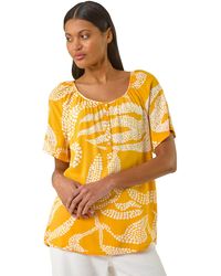 Roman - Leaf Print Button Detail Top - Lyst