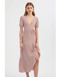 Hiccup - Abstract V Neck Tie Side Tiered Short Sleeve Maxi Dress - Lyst