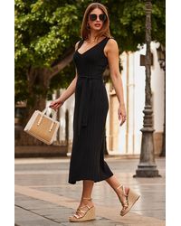Sosandar - Button Shoulder Detail Ribbed Midi Dress - Lyst