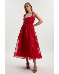 Karen Millen - Archive Embroidered Applique Organdie Woven Prom Dress - Lyst