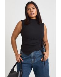 Boohoo - Plus Cowl Tie Front Asymmetric Top - Lyst