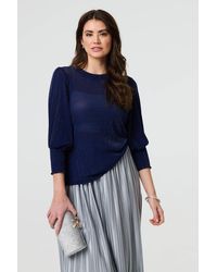 Izabel London - Sparkly 3/4 Puff Sleeve Mesh Top - Lyst