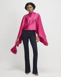 River Island - Cape Satin Fringed Scarf Detail - Lyst