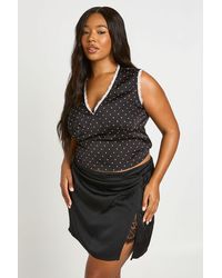 Boohoo - Plus Lace Insert Satin Mini Skirt - Lyst