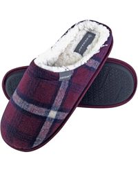 Dunlop - Warm Plush Fleece Lined Slip On Mule Checked Plaid House Slippers - Lyst