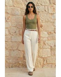 Roman - Linen Blend Belted Trouser - Lyst