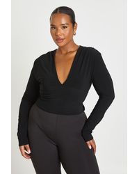 Boohoo - Plus Deep Plunge Long Sleeve Top - Lyst