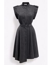 MixRay - Textured A-Line Midi Shirt Dress With Belt - Lyst