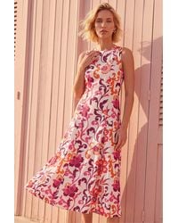Roman - Floral Pleated A-Line Midi Dress - Lyst