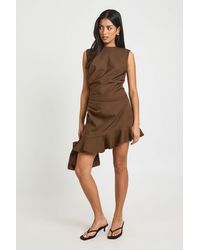 Boohoo - Ruched Ruffle Hem Sleeveless Mini Dress - Lyst