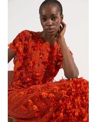 Karen Millen - Tall Embroidery And Applique Angel Sleeve Woven Maxi Dress - Lyst
