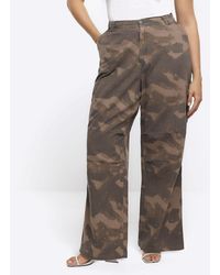 River Island - Cargo Trousers Plus Camo Embellished Cotton - Lyst