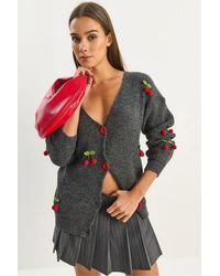 Bianco Lucci - V-Neck Fruit Embroidered Knitwear Cardigan - Lyst
