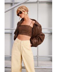 Boohoo - Washed Faux Leather Strappy Crop Top - Lyst