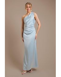 Oasis - Ruched Side Detail One Shoulder Satin Maxi Bridesmaid Dress - Lyst