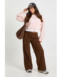 Boohoo - Petite Cord Tie Waist Wide Leg Trouser - Lyst