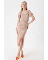 Bigdart - Textured Midi Knit Dress With Square Collar - Lyst