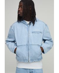 BoohooMAN - Essential Boxy Oversized Zip Through Denim Hoodie - Lyst