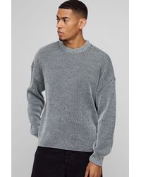 BoohooMAN - Boxy Crew Neck Dropped Shoulder Plated Ribbed Knit Sweater - Lyst