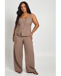 Boohoo - Plus Asymmetric Trim Detail Waistcoat And Wide Leg Tailored Trouser Co Ord - Lyst