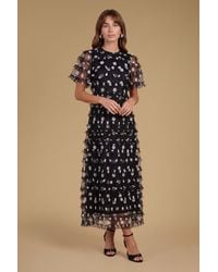 Oasis - Petite Spot Print Ruffle Mesh Maxi Dress - Lyst