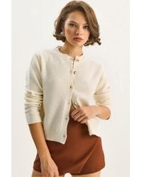 Bianco Lucci - Textured Ribbed Cardigan With Sequin Detail - Lyst
