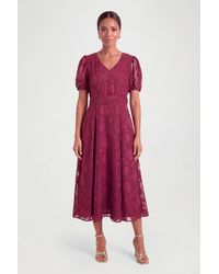 PRINCIPLES - Petite Floral Jacquard Puff Sleeve Midi Dress - Lyst