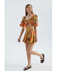 Hiccup - Floral High Waist Buttoned Ruffle Shorts - Lyst