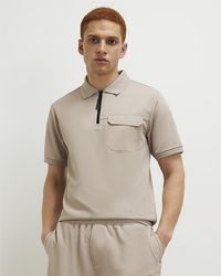 River Island - Polo Shirt Cream Slim Fit Nylon Pocket Collared - Lyst