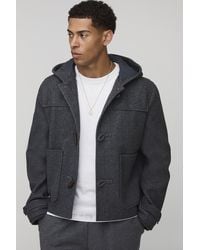 BoohooMAN - Oversized Boxy Fit Melton Toggle Hooded Duffle Coat - Lyst