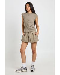 Boohoo - Tall Ribbed Button Through Cap Sleeve Top And Short Tracksuit - Lyst