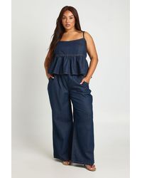 Boohoo - Plus Elasticated Wide Leg Denim Trouser - Lyst