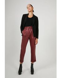 Warehouse - Belted Faux Leather Peg Trousers - Lyst