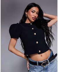ASOS - Ribbed Puff Sleeve Structured Button Through Top - Lyst