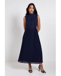 Wallis - Petite Lace Insert Pleated Midi Dress - Lyst
