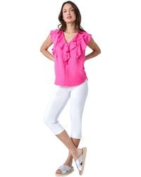 Roman - Sleeveless V-Neck Ruffle Detail Vest - Lyst