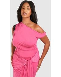 Boohoo - Plus Lace Trim Off The Shoulder Asymmetric Top - Lyst