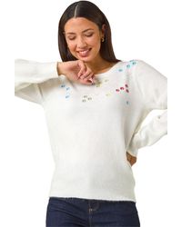 Roman - Embroidered Pointelle Knit Jumper - Lyst