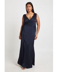 Boohoo - Plus Lace Trim Wrap Satin Maxi Dress - Lyst