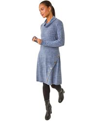 Roman - Petite Soft Marl Buttoned Cowl Neck Dress - Lyst