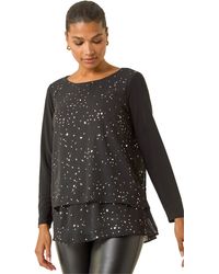 Roman - Foil Print Chiffon Overlay Tunic Top - Lyst