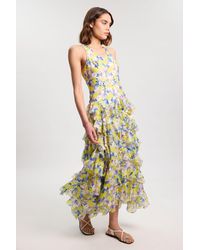 Karen Millen - Crinkle Georgette Ruffle Detail Woven Maxi Dress Lyocell - Lyst