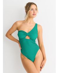 Gini London - Textured Twist Front One Shoulder Swimsuit - Lyst